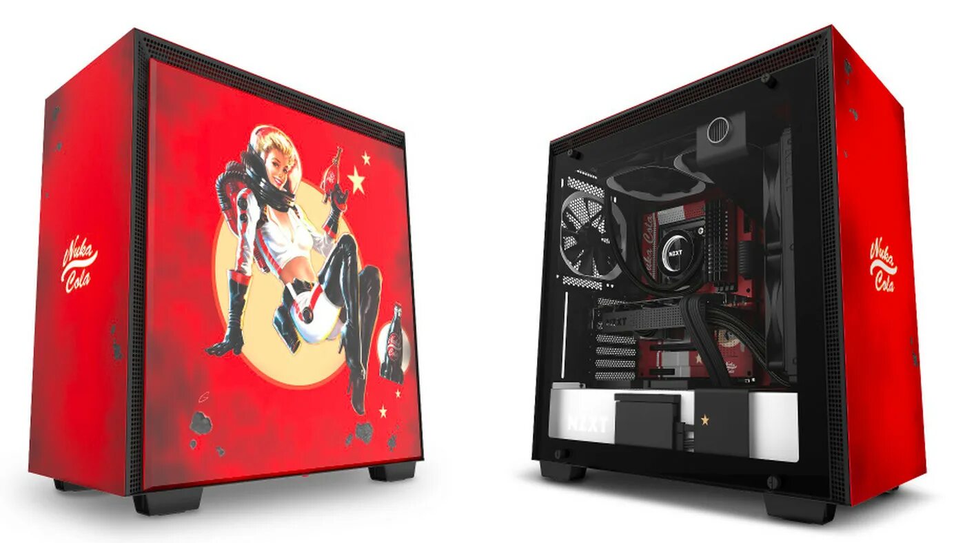 Наклейка на системный блок. NZXT Nuka Cola. Компьютерный корпус NZXT h700 Nuka Cola. Корпус NZXT Fallout h500. NZXT h520 корпус с белой видеокартой.