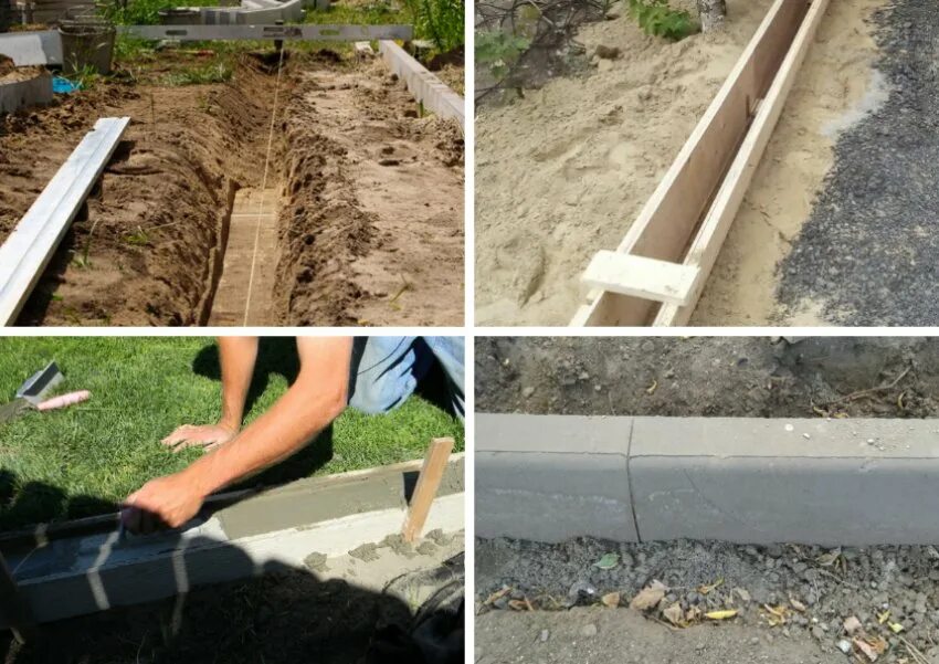 Бордюр своими руками. Опалубка для поребрика. Бетонные дорожки на даче. Укладка бордюрного камня на даче. Как правильно сделать бордюр.