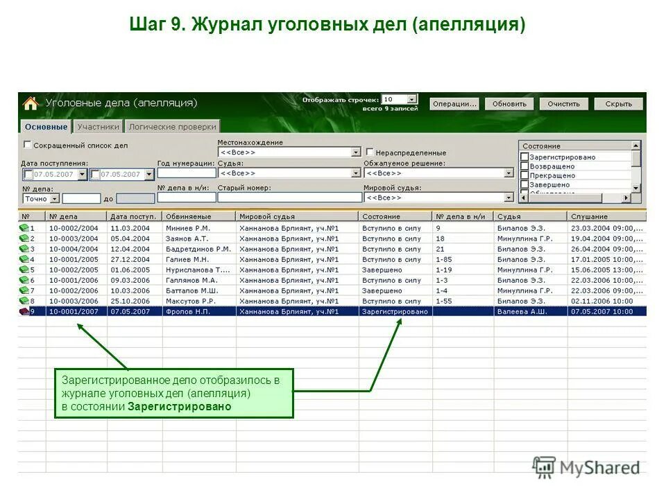 регистрации уголовных дел.