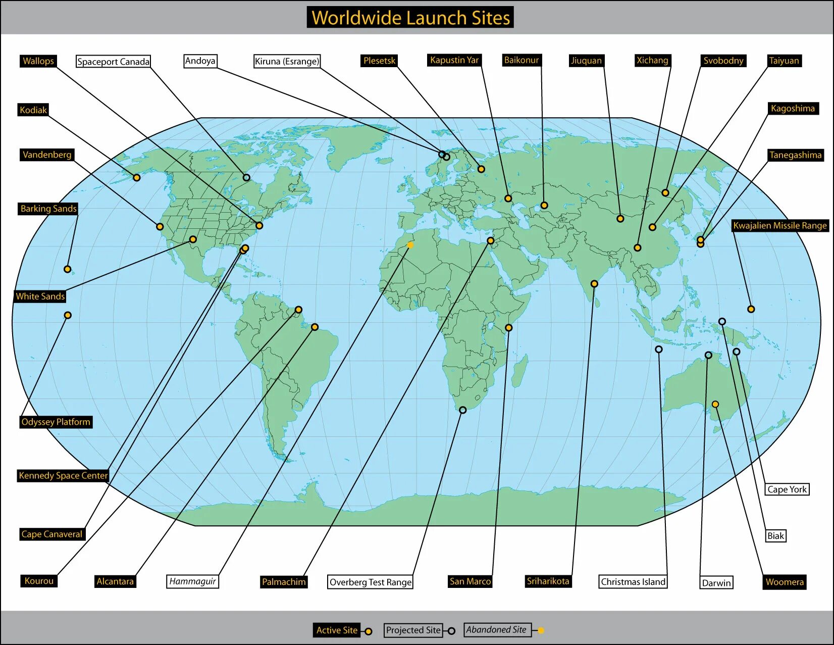 Где в россии космодромы на карте. Космодромы США на карте. Карта космодромов в мире.