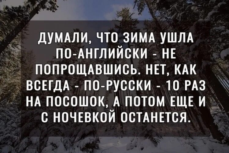 Думали зима ушла. Думали что зима ушла по-английски. Думали что зима ушла по-английски не попрощавшись. Думали зима уйдет не попрощавшись.