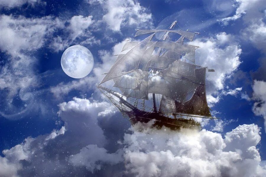 Песня люди как корабли. Корабль в небе. Небесный корабль. Корабль с парусами в небе. Корабль в облаках.