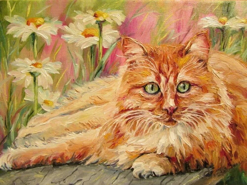 Кошка масло любят. Кот живопись. Коты в живописи. Рыжие коты в живописи.