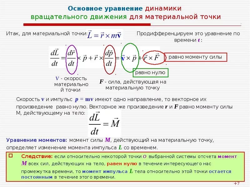 Момент времени движения материальной точки. Динамика вращательного движения основное уравнение. Основное уравнение динамики вращательного движения. Уравнение динамики поступательного движения материальной точки. Основное уравнения динамики движения точки.