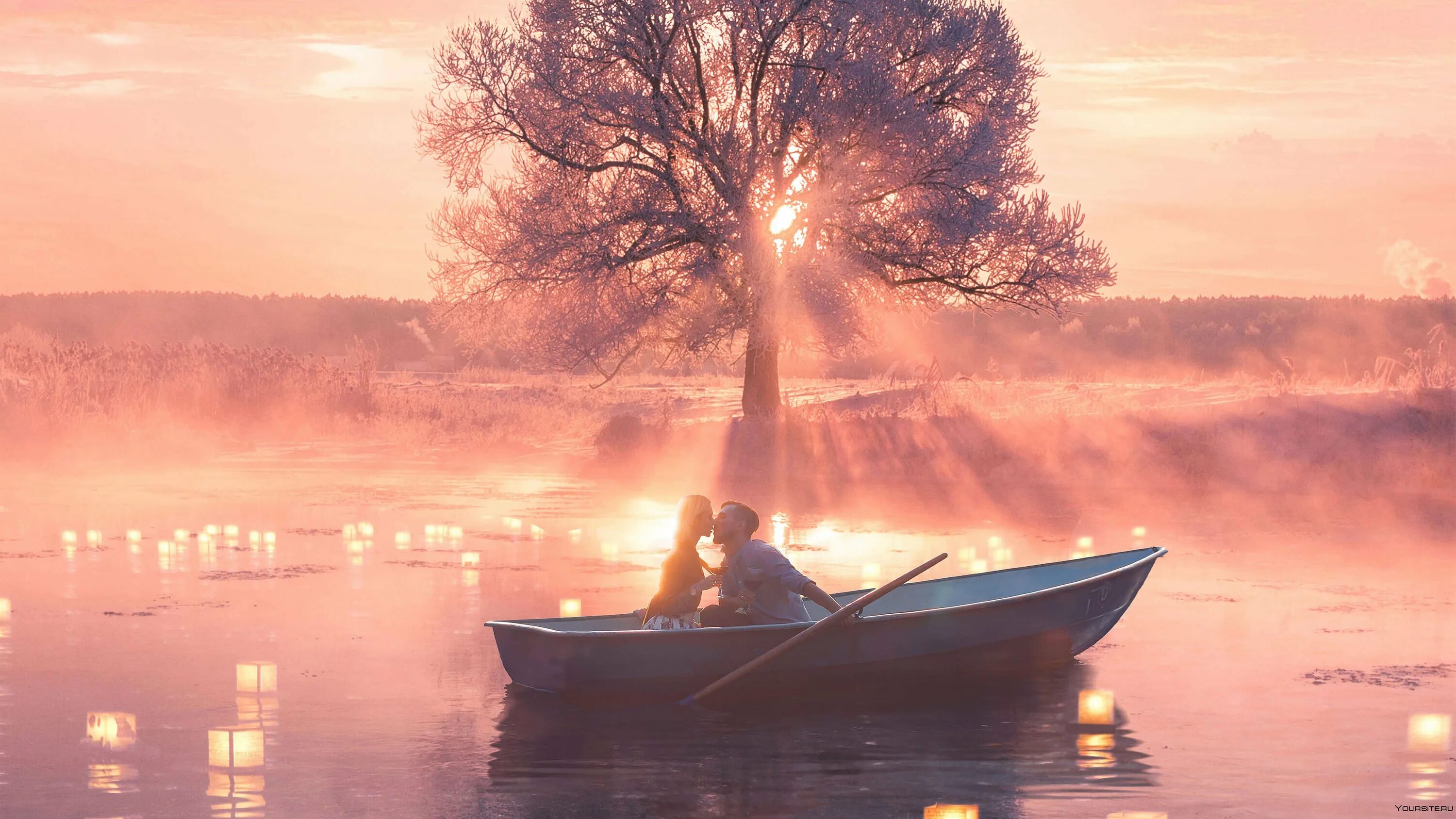 Двое в лодке. Романтичный пейзаж. Влюбленные в лодке. Фотосессия в лодке. Килограмм двое в лодке