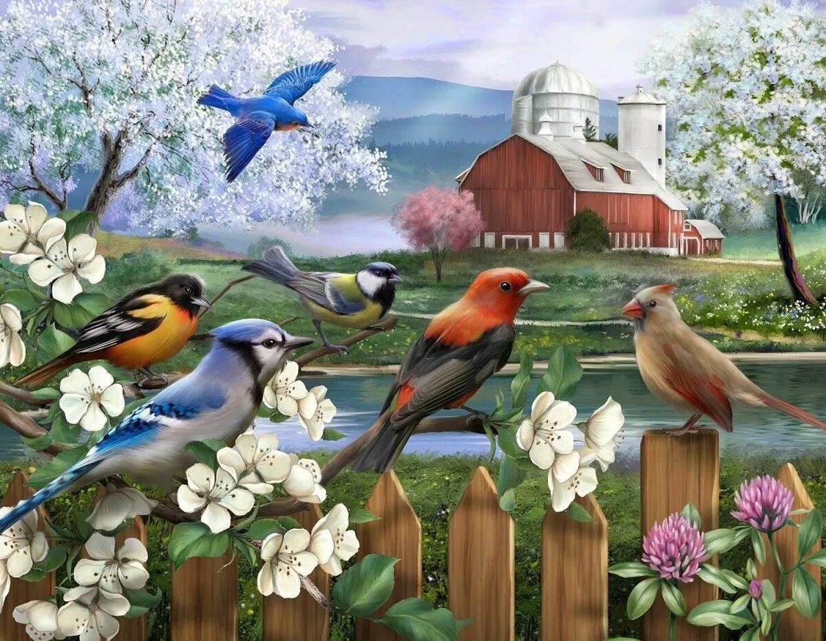 Птица праздника весны. Птички в саду. Птицы весной живопись. Птица в сюжете.