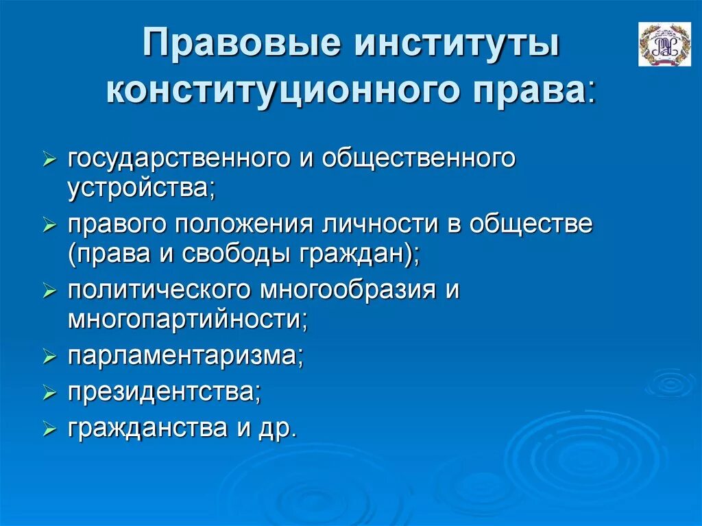 Институт законодательства рф. Конституционное право институты. Конституионно правовоые ин.