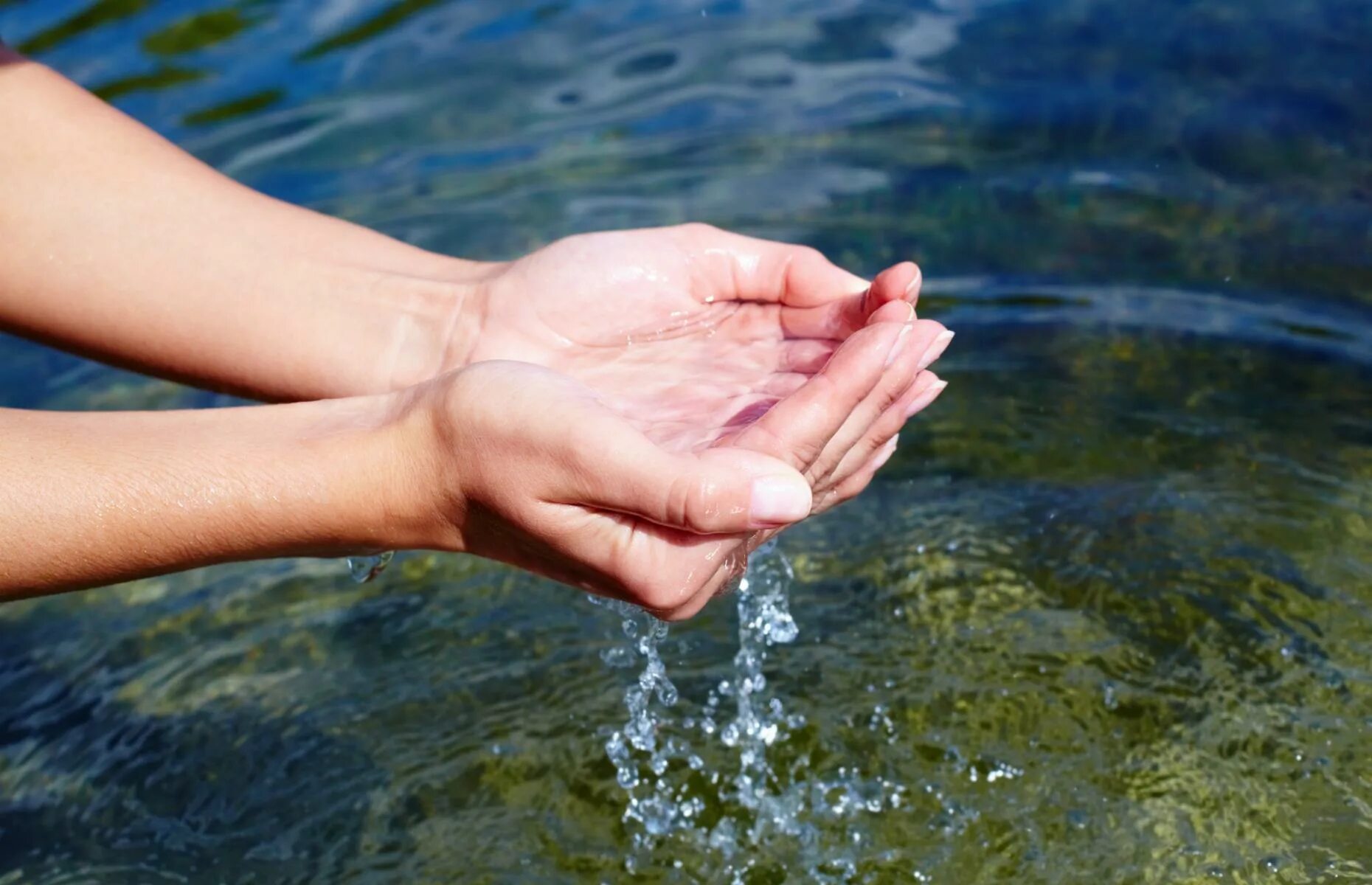 Чистая вода. Вода в руках. Вода в ладошках. Чистота воды.