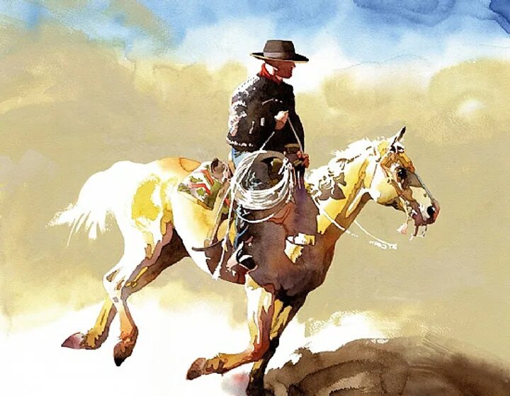 The Horse Rider картина Автор. Ковбой арт. Уэллер лошадь. Живопись родео на лошадях.