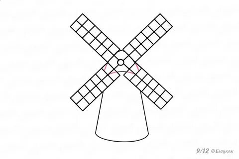 Мельница рисунок для детей карандашом