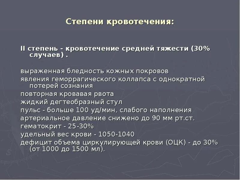 Степени кровотечения. Степени тяжести кровотечения. Кровотечение средней степени.