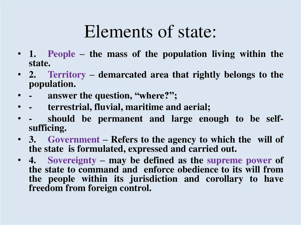 Jurisdiction of State. Jurisdiction. All elements of State. Authority over a person territorial jurisdiction. State definition