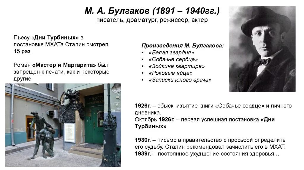 Какие произведения создал булгаков. М А Булгаков 1891-1940. Булгаков МХАТ 1926. Булгаков 1940 год. Произведения м а Булгакова в 1891.