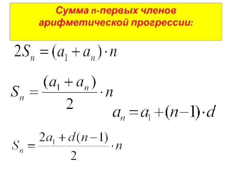 Сумма первых n членов арифметической прогрессии. Формула суммы n членов арифметической прогрессии. Формула суммы первых n членов арифметической прогрессии. Формула суммы первых н членов арифметической прогрессии. Найти сумму элементов прогрессии