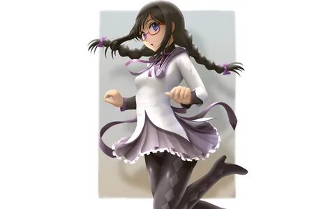 akemi homura black hair braids glasses long hair mahou shoujo madoka.