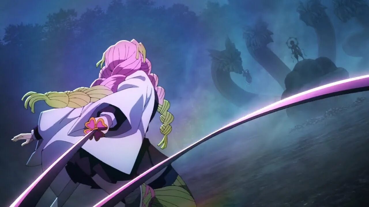 Mitsuri vs zohakuten. Mitsuri and zohakuten. mitsuri s3. black whipslash tanjiro nezuko.