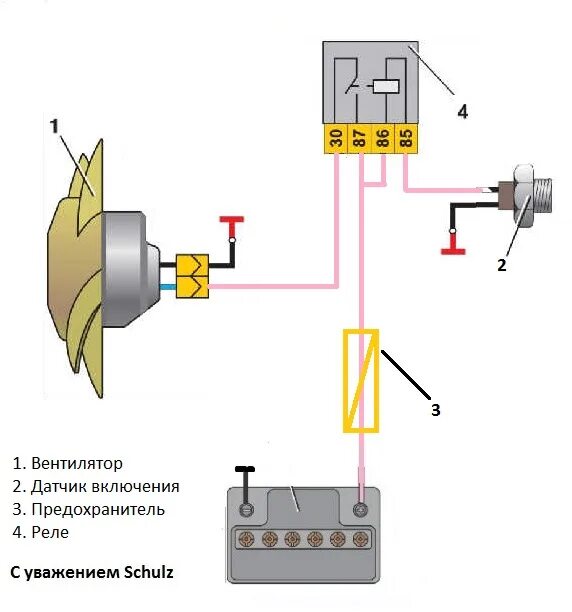 Какой температуре включается вентилятор ваз. Схема подключения Эл вентилятора 2106. Схема подключения вентилятора охлаждения ВАЗ 2110 инжектор. Схема подключения реле датчика включения вентилятора. Схема подключения вентилятора охлаждения ВАЗ 2105.