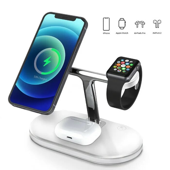 Зарядная станция magsafe 3 в 1. Подставка с подсветкой. обратная беспроводная зарядка что это. беспроводная настольная зарядная станция. зарядная станция с подставкой 8 usb.