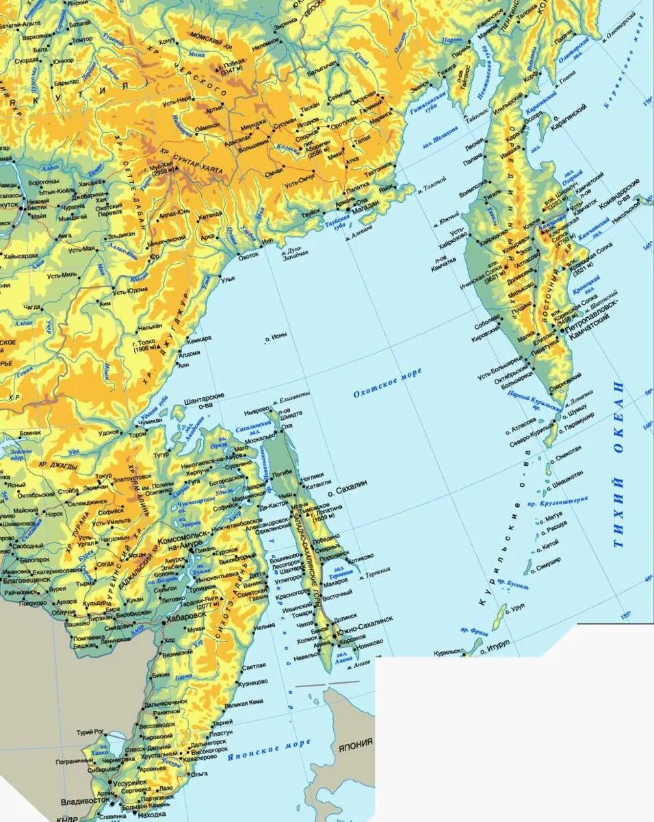 Дальний восток омывают моря тихого океана. Побережье Охотского моря карта. Охотское море на карте. Дальний Восток Охотское море. Охотское море географическая карта.