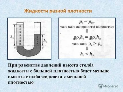 Давление жидкости прямо пропорционально плотности жидкости