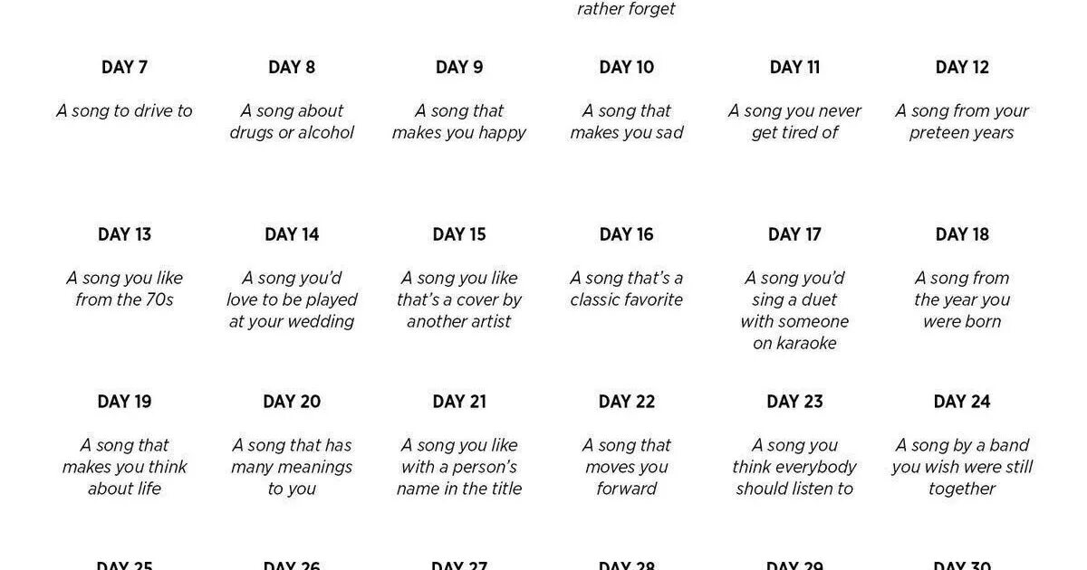 Day песня на английском. 30 Day Song Challenge. Musical 30-Day \Challenges. 30 Days English Challenge. My 30 Day Challenge.