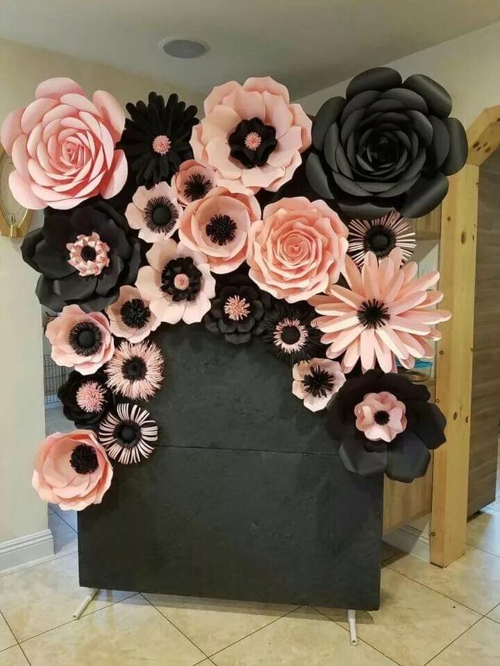 Wedding Backdrop - Large Paper Flower Wall - Nursery Decor - Glossy White Pink L