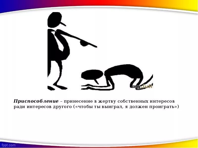 Приспособление это. Приспособление в конфликте. Стиль приспособления в конфликте. Стратегия приспособления в конфликте. Приспособление стиль поведения в конфликте.