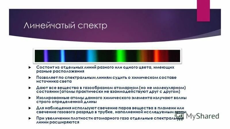 Светлые линии на темном фоне линейчатого спектра