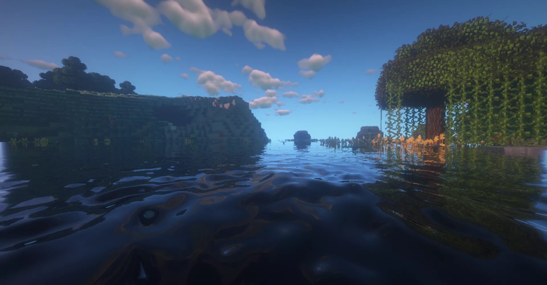 Bliss shaders distant horizons. Шейдеры голубой. Океан майнкрафт с шейдерами. Океан Minecraft шейдер. Море шейдер для майнкрафт.