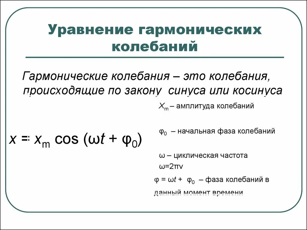 Гармонические колебания уравнение гармонических колебаний. Уравнение движения гармонического колебания. Понятие гармонических колебаний уравнение гармонических колебаний. Запишите уравнение гармонических колебаний.