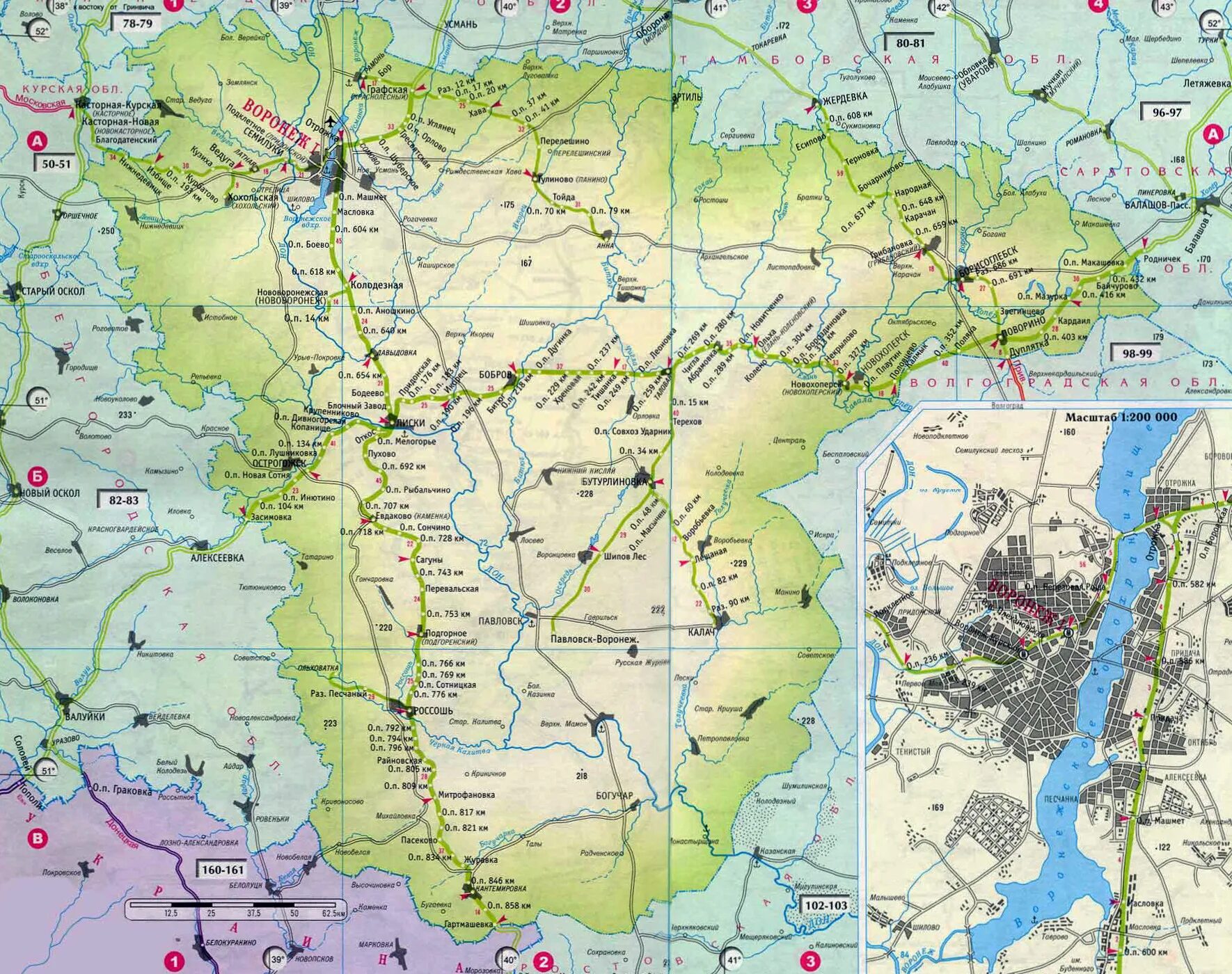 Воронежская область дорог подробная карта