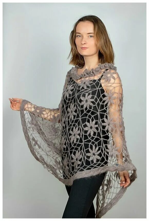 ажурное пончо. пончо a2861009. вязаная накидка. ажурное пончо. накидка вязаная женская.