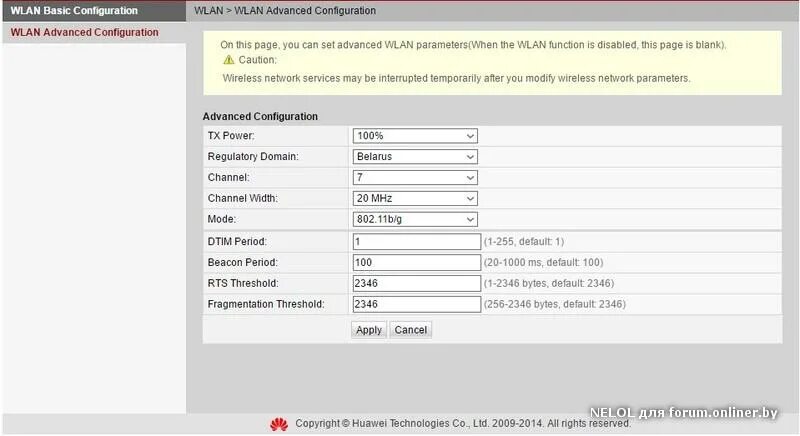 WLAN Advanced configuration. WLAN Basic configuration. Page parameters. Advanced WLAN configuration g-140w-c.