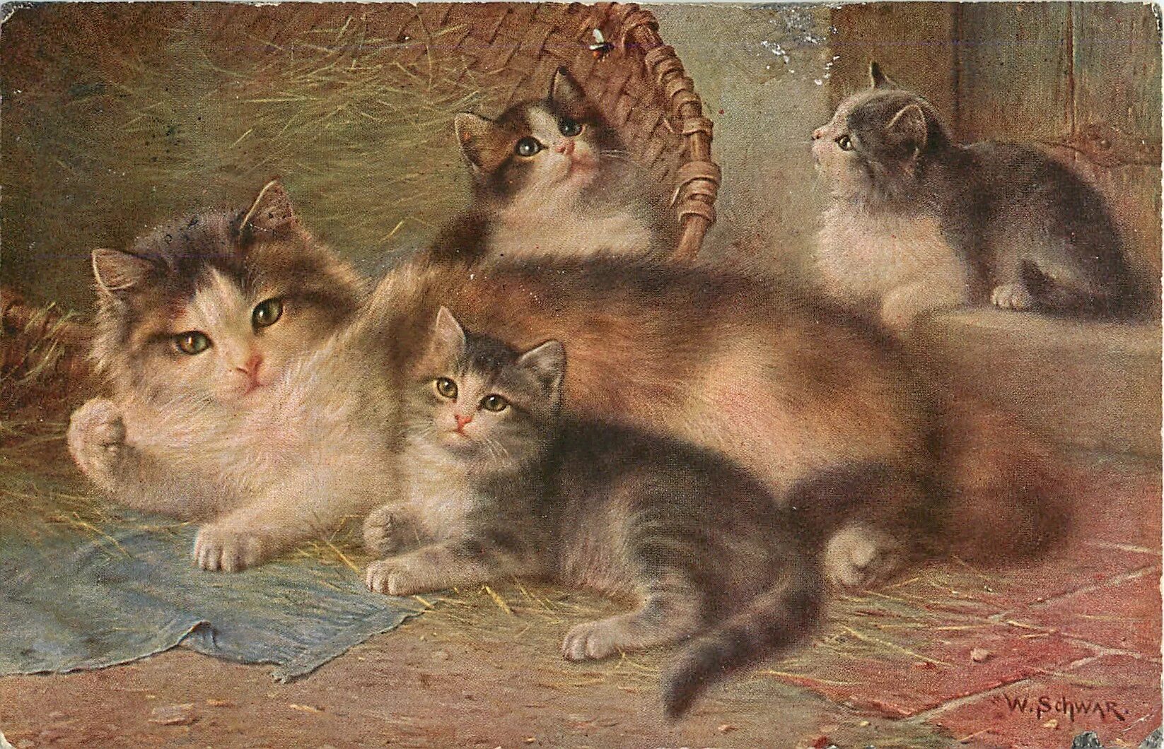 Кошка и котенок для детей. Картина кошка с котятами. Три кошки картина. Составление рассказов кошка с котятами