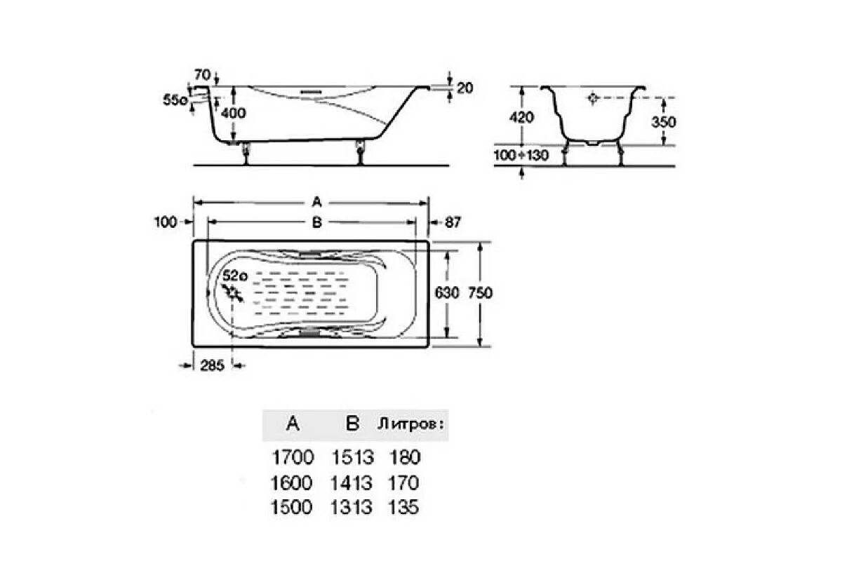Ванна сколько сантиметров. Ванна Roca Malibu 160x75 231070001 чугун. Объем ванны 170 на 70 в литрах. Высота ванной рока от пола. Высота чугунной ванны от пола.