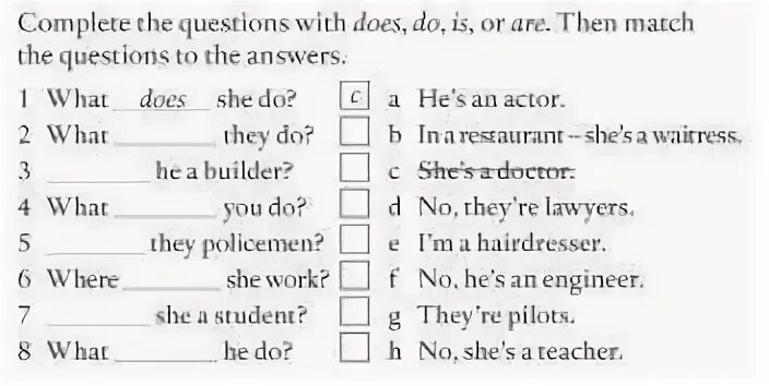 1. Do does упражнения worksheet. Complete with do does don't or doesn't. Ответ. Complete these questions using do does.