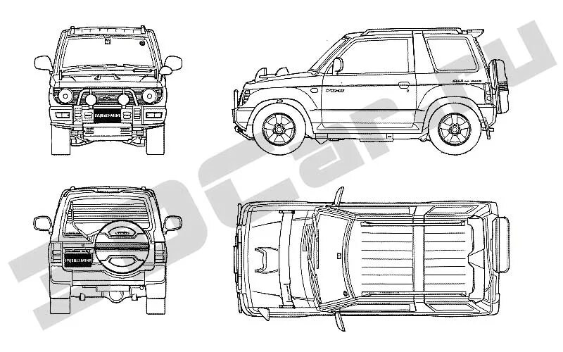 Pajero длина. Mitsubishi Pajero 1982 чертежи. Mitsubishi Pajero 1988 чертеж. Мицубиси Паджеро 2 3 дв чертеж. Габариты Паджеро 2.