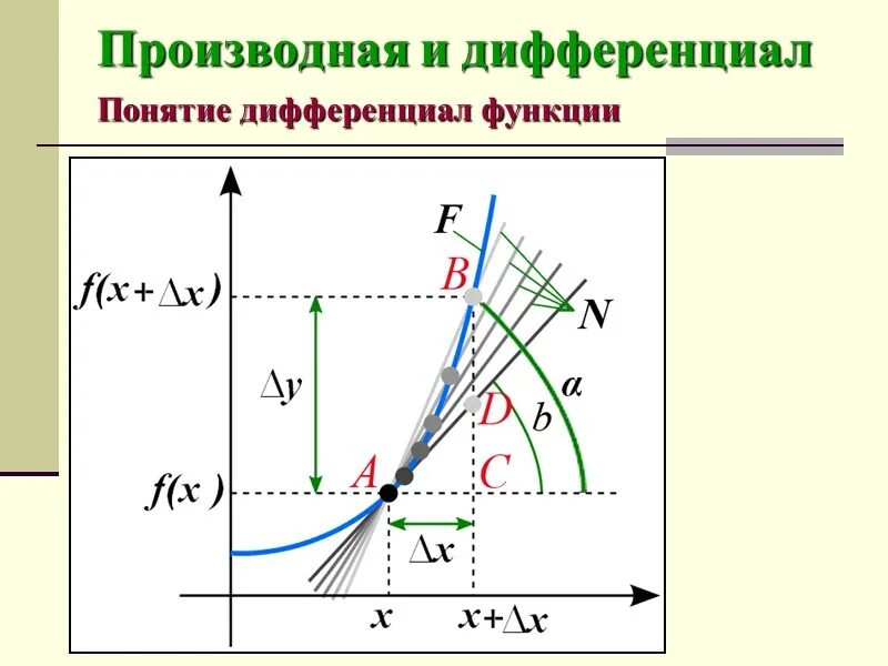 Непрерывность функции имеющей производную. Производная и дифференциал. геометрический смысл производной и дифференциала. производная и непрерывность. производная и дифференциал функции.