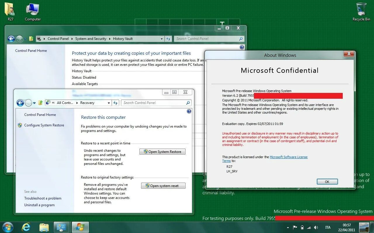 Windows re. Microsoft confidential. windows 8 build 7955. restore system files and settings windows 7.