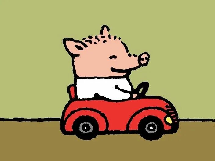 Свинья в машине. Поросенок в автомобиле. Свинья за рулем. Поросенок в машине с вертушкой. Свинья едет.