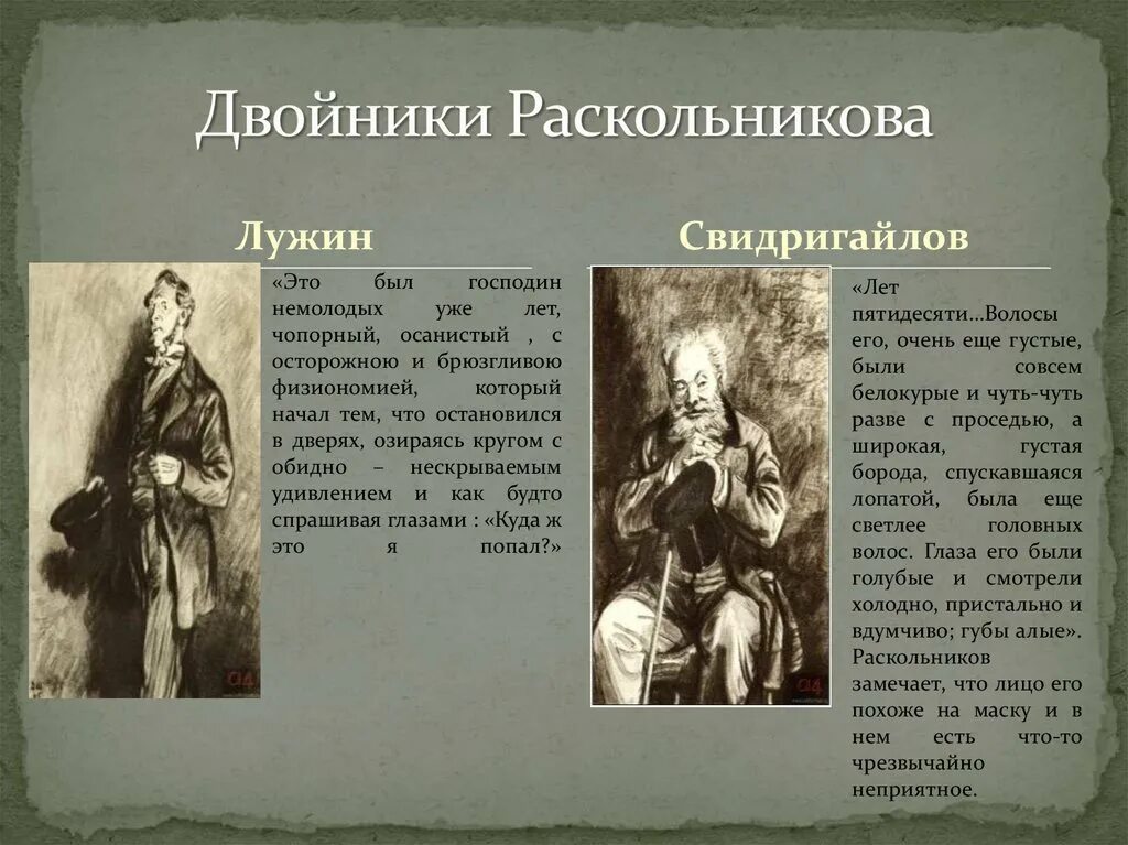 Свидригайлов кто это. Двойники Раскольникова. Лужин двойник Раскольникова. Двойники Раскольникова Лужин и Свидригайлов. Характеристика двойников Раскольникова Лужин и Свидригайлов.