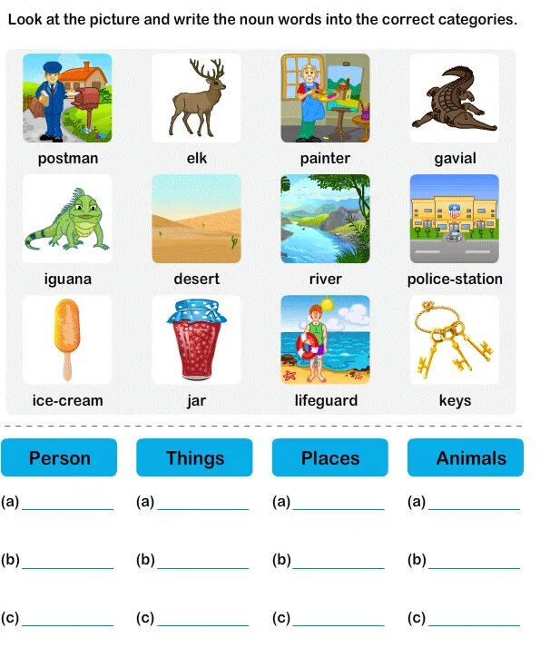 Person noun. Noun Words. Nouns Worksheets. Noun picture. Sort the Words Worksheets for Kids.