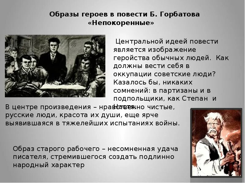 Появление героя в повести. Б.Горбатова в повести «Непокоренные». Горбатов Непокоренные. «Непокорённые» б. Горбатова. Повесть Непокоренные Горбатов.