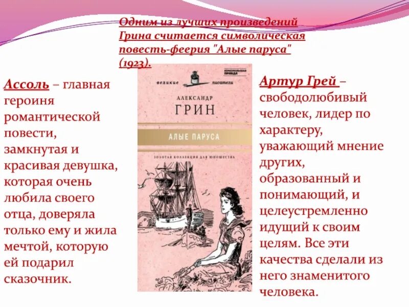 Жанр произведения Алые паруса Грин. Отличительные черты повести. Главные герои произведения Грина. Жанры произведений Грина.