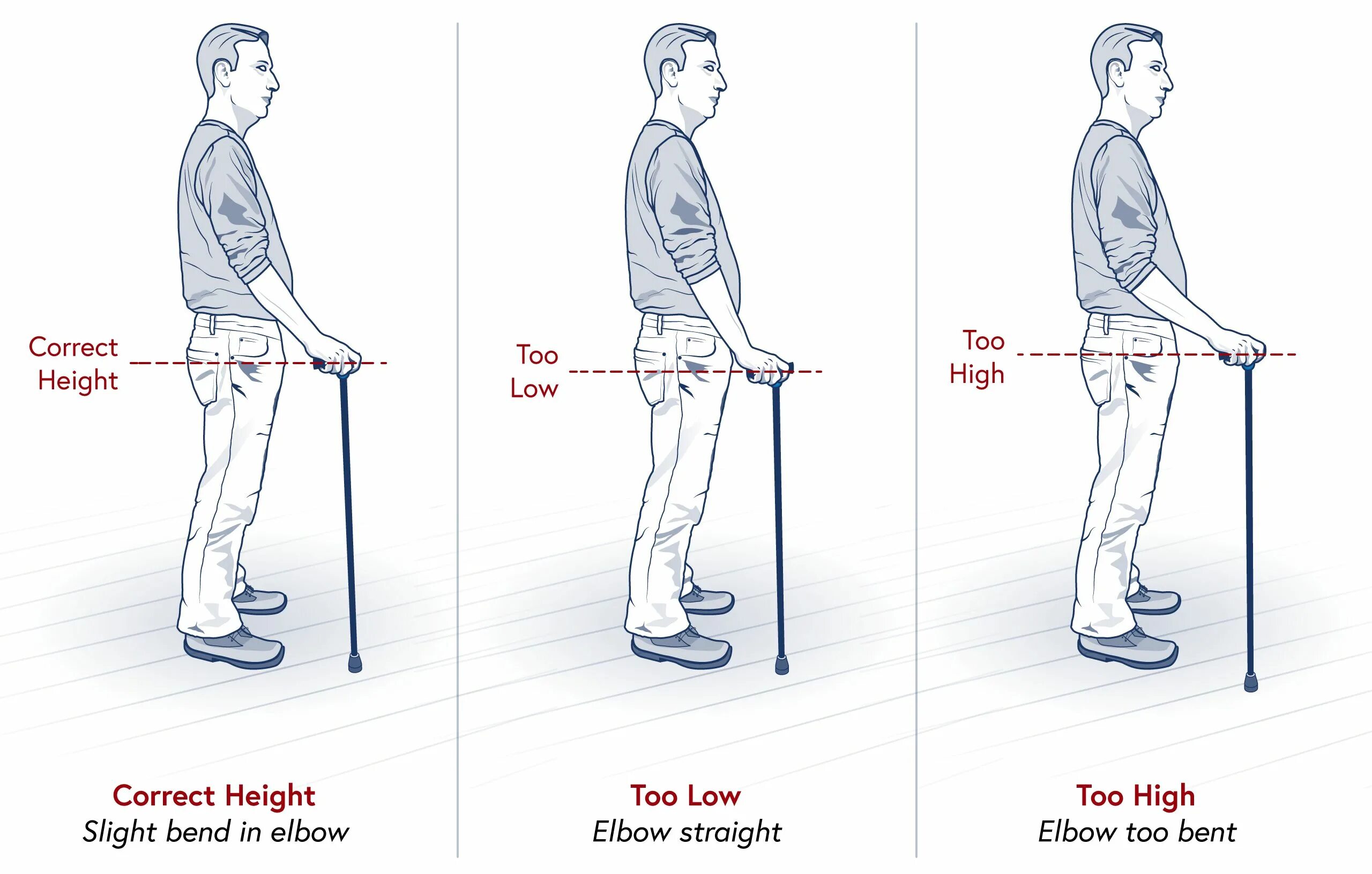 Low height. Measuring height correctly. walking cane england. how to hold a cane.