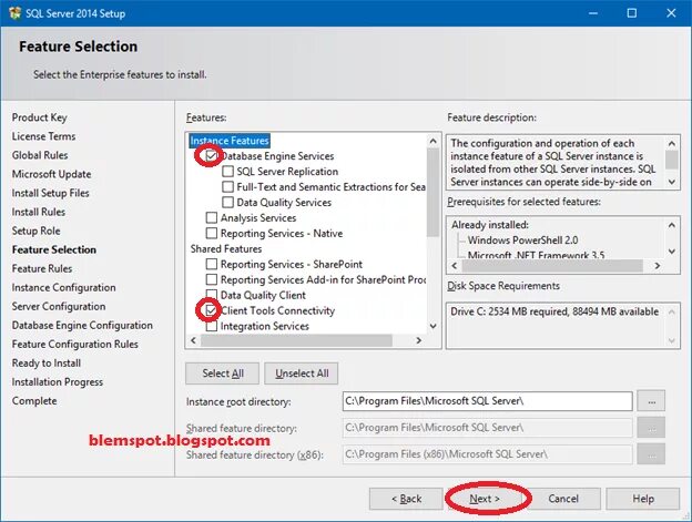 Как установить SQL сервер Setup role. Feature=share.