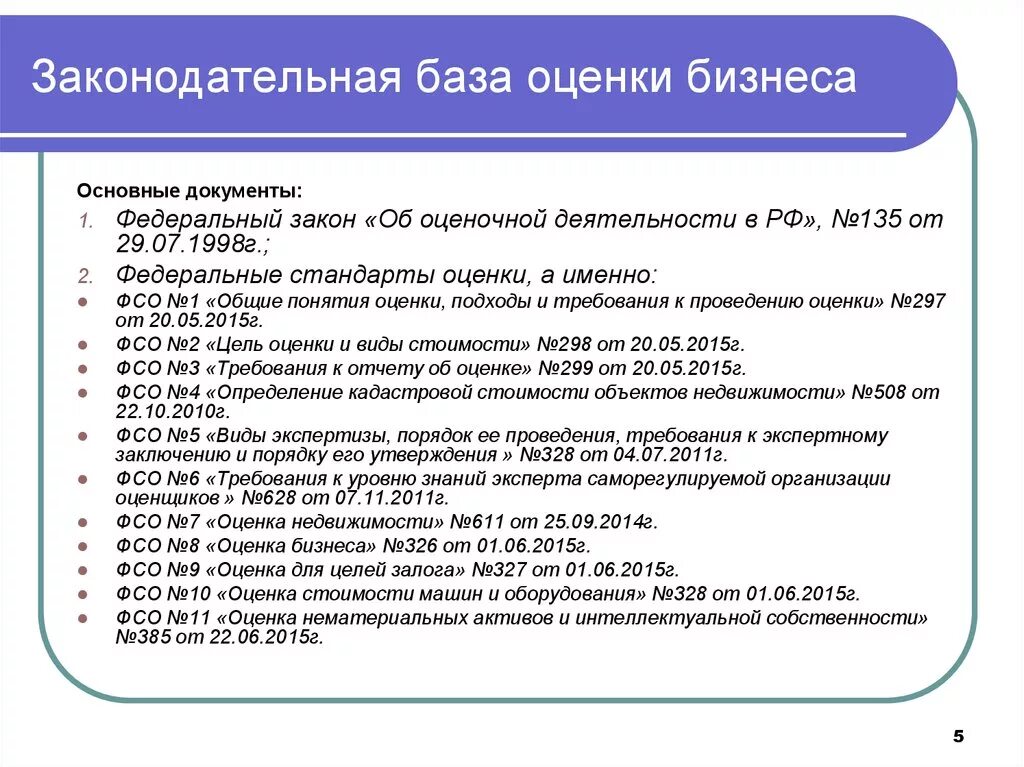 Оценка 8 в россии. Законодательная база оценочной деятельности. Правовые основы оценки стоимости предприятия. Необходимые документы для оценки. Нормативно правовая база оценочной деятельности.