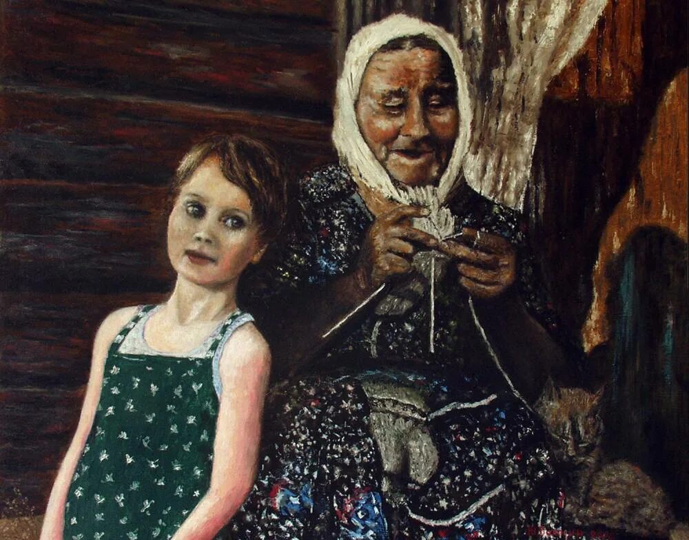 Сказочная бабушка. Бабушка дедушка и внуки. Бабушка живопись. Бабушка рассказывает сказку. Бабушка с внучатами иллюстрации.