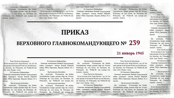 Приказ Верховного главнокомандующего. Приказ Верховного главнокомандующего 229 февраль 1945. Приказ Верховного главнокомандующего пример. Торуньский приказ Верховного главнокомандующего.