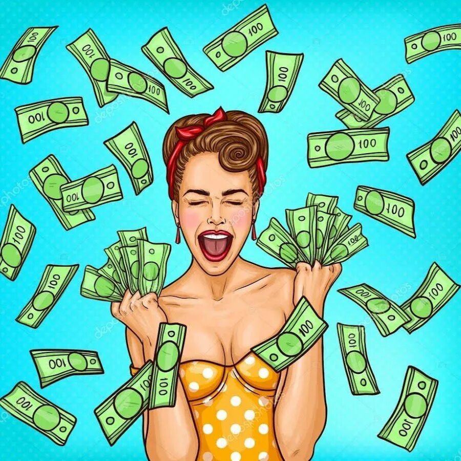 Знакомства бабло. Девушка с деньгами арт. Деньги иллюстрация. Деньги мультяшные. Поп арт девушка с деньгами.
